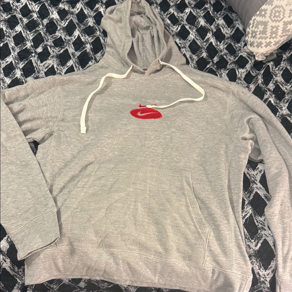 Nike Heather Gray Hoodie with Red Swoosh